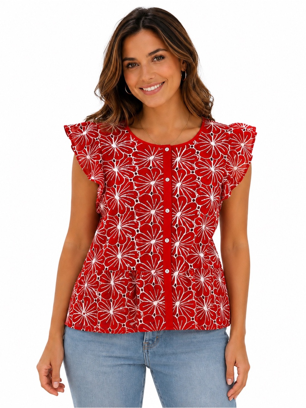 MARC NEW YORK Eyelet Embroidered Flutter Sleeve Top Women’s Size Large NWT